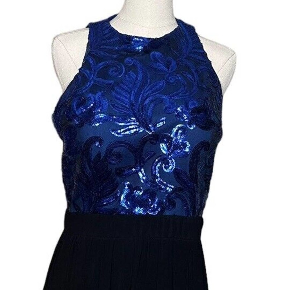 Vtg 90s Tawny Blue Sequin black Sheer Long Formal Cocktail Dress Sleeveless Sz L - Picture 2 of 11